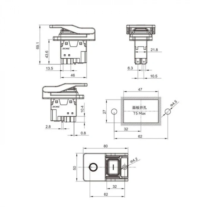ZCD-02D2 5-Pin Elektromanyetik Switch
