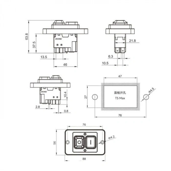 ZCD-02F 5-Pin Elektromanyetik Switch