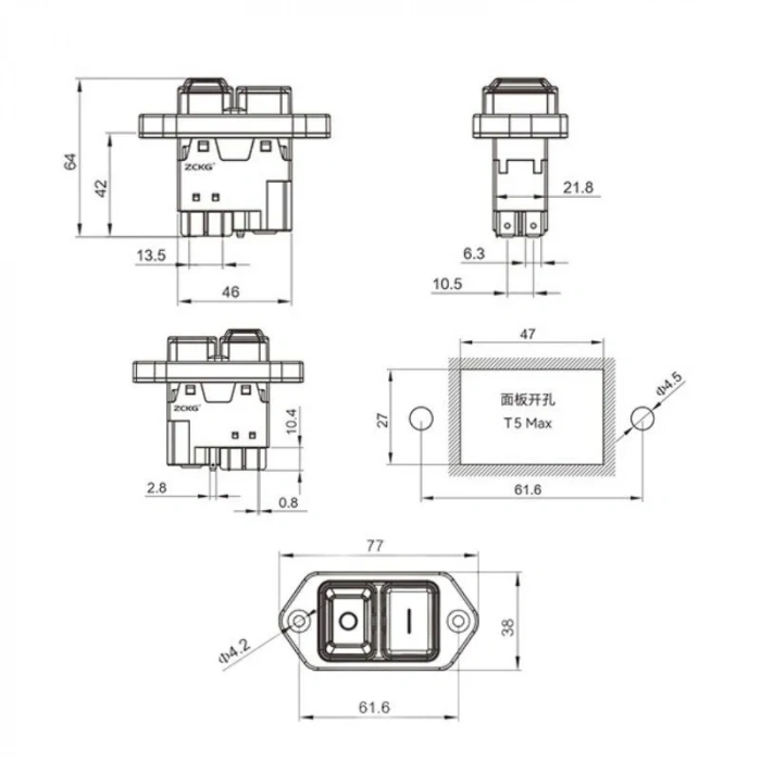 ZCD-02G 5-Pin Elektromanyetik Switch