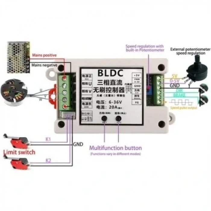 ZS-X14 DC 6-36V 20A BLDC 3 Fazlı Fırçasız Motor Sürücü