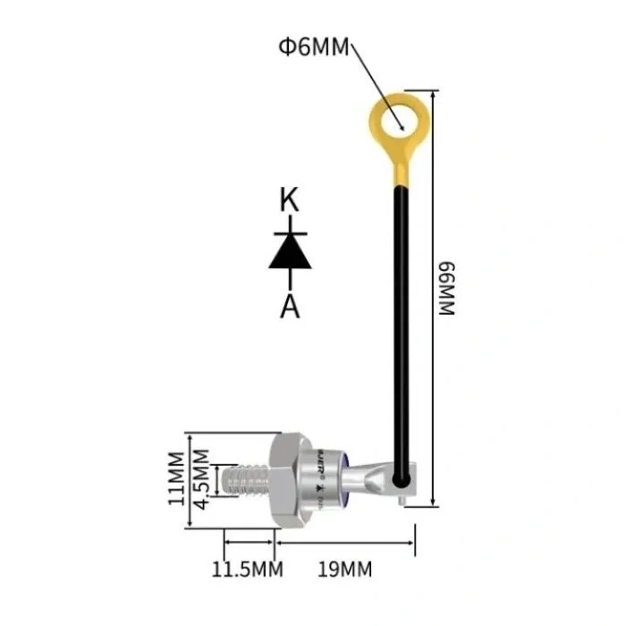 ZX25-12 25A 1200V Kablolu Bakır Metal Vidalı Diyot - Katot