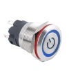 19A-P1-EC 19mm Düz Yaylı Işıklı Power Metal Buton - Mavi