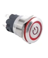 19A-P1Z-EC 19mm Düz Anahtarlı Işıklı Power Metal Buton - Kırmızı