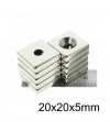 20X20x5-5mm Havşa Delikli Neodyum Güçlü Mıknatıs - Neodim Magnet