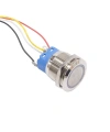 22mm Düz Yaylı Mavi Işıklı Metal Buton - Kablolu