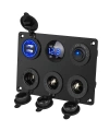 3lü Dişi Çakmaklık Soketi 2x5V USB Voltaj Göstergeli ve Mavi Nokta Işıklı Anahtar Switch Panel
