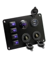 4lü ON-OFF Mavi Su Geçirmez Işıklı Switch Panel 2x5V USB 2xDişi Çakmaklık ve Voltaj Göstergeli
