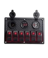 6lı ON-OFF Kırmızı Işıklı Anahtar Switch Panel 2x5V USB Çakmaklık ve Voltaj Göstergeli