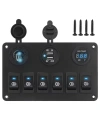 6lı ON-OFF Mavi Işıklı Anahtar Switch Panel 2x5V USB Çakmaklık ve Voltaj Göstergeli