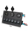 6lı ON-OFF Mavi Işıklı Anahtar Switch Panel 2x5V USB Çakmaklık ve Voltaj Göstergeli