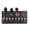 8li ON-OFF Kırmızı Işıklı Anahtar Panel 2x5V USB 2xÇakmaklık ve Voltaj Göstergeli