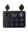 8li ON-OFF Mavi Nokta Işıklı Anahtar Switch Panel 2x5V USB Çakmaklık ve Voltaj Göstergeli
