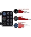 8li ON-OFF Mavi Nokta Işıklı Anahtar Switch Panel 2x5V USB Çakmaklık ve Voltaj Göstergeli