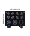8li ON-OFF Mavi Nokta Işıklı Anahtar Switch Panel 2x5V USB Çakmaklık ve Voltaj Göstergeli