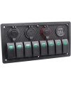 8li ON-OFF Yeşil Işıklı Anahtar Panel 2x5V USB 2xÇakmaklık ve Voltaj Göstergeli
