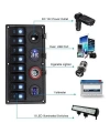 8li ON-OFF Yeşil Işıklı Anahtar Panel 2x5V USB 2xÇakmaklık ve Voltaj Göstergeli