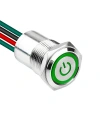 WD16D1-P2-EC 16mm Düz Yaylı Işıklı Power Kablolu Metal Buton - Yeşil