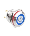 WD16H-P0-EC 16mm Düz Yaylı Işıklı Power Metal Buton - Mavi