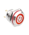 WD16H-P1-EC 16mm Düz Yaylı Işıklı Power Metal Buton - Kırmızı