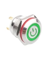 WD16H-P1-EC 16mm Düz Yaylı Işıklı Power Metal Buton - Yeşil