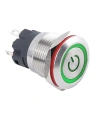WD19A-P1Z-EC 19mm Düz Anahtarlı Işıklı Power Metal Buton - Yeşil