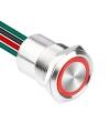 WD19D1-P2-E 19mm Düz Yaylı Işıklı Kablolu Metal Buton - Kırmızı