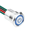 WD19D1-P2-EC 19mm Düz Yaylı Işıklı Power Kablolu Metal Buton - Mavi