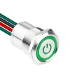 WD19D1-P2-EC 19mm Düz Yaylı Işıklı Power Kablolu Metal Buton - Yeşil