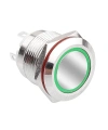 WD19H-P1-E 19mm Düz Yaylı Işıklı Metal Buton - Yeşil