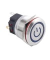 WD22B-P1-EC 22mm Düz Yaylı Işıklı Power Metal Buton - Mavi
