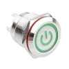 19H-P1-EC 19mm Düz Yaylı Işıklı Power Metal Buton - Yeşil