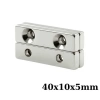 40x10x5-5mm Çift Havşa Delikli Neodyum Güçlü Mıknatıs - Neodim Magnet