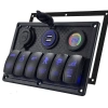 6lı ON-OFF Mavi Işıklı Anahtar Switch Panel 2x5V USB Çakmaklık ve Voltaj Göstergeli