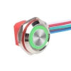 WD12C1-Wired-P1-E 12mm Düz Yaylı Yeşil Işıklı Metal Buton - Kablolu