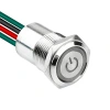 WD16D1-P2-EC 16mm Düz Yaylı Işıklı Power Kablolu Metal Buton - Beyaz