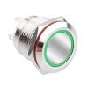WD19H-P1-E 19mm Düz Yaylı Işıklı Metal Buton - Yeşil