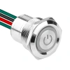 WD22D1-P2-EC 22mm Düz Yaylı Işıklı Power Kablolu Metal Buton - Beyaz