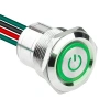 WD22D1-P2Z-EC 22mm Düz Anahtarlı Işıklı Power Kablolu Metal Buton - Yeşil