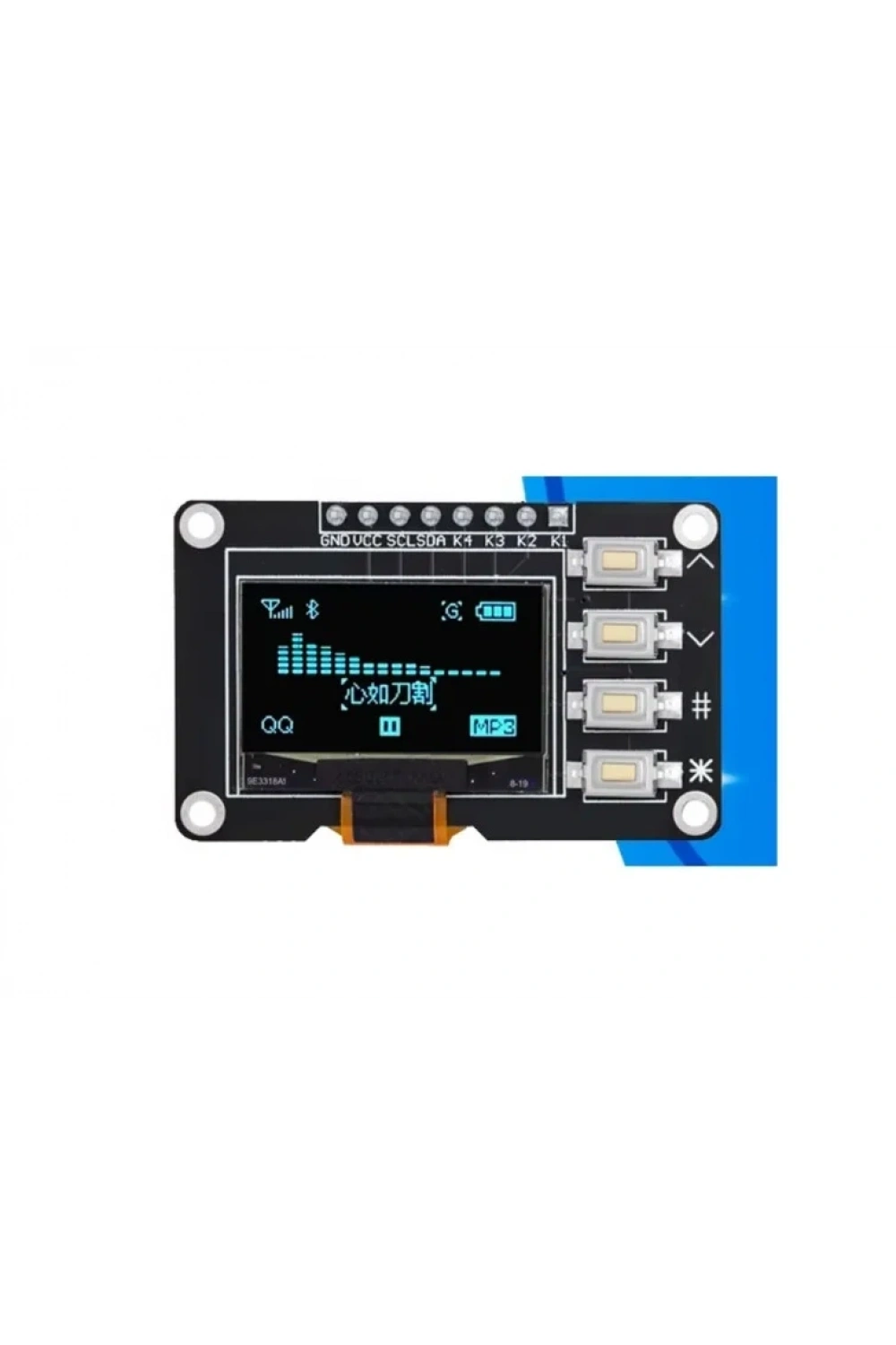 0.96 128x64 4 Pin Butonlu OLED Grafik LCD Ekran I2C SSD1315 Mavi