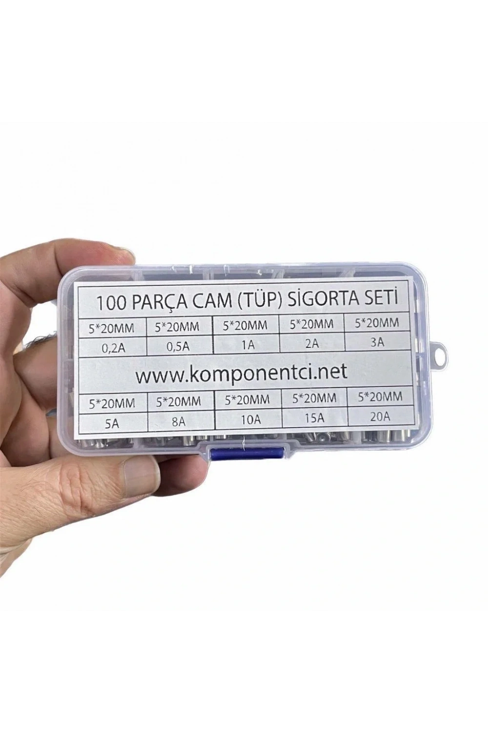 100 Parça 5x20mm Cam Sigorta Tüp Sigorta Seti Plastik Kutulu