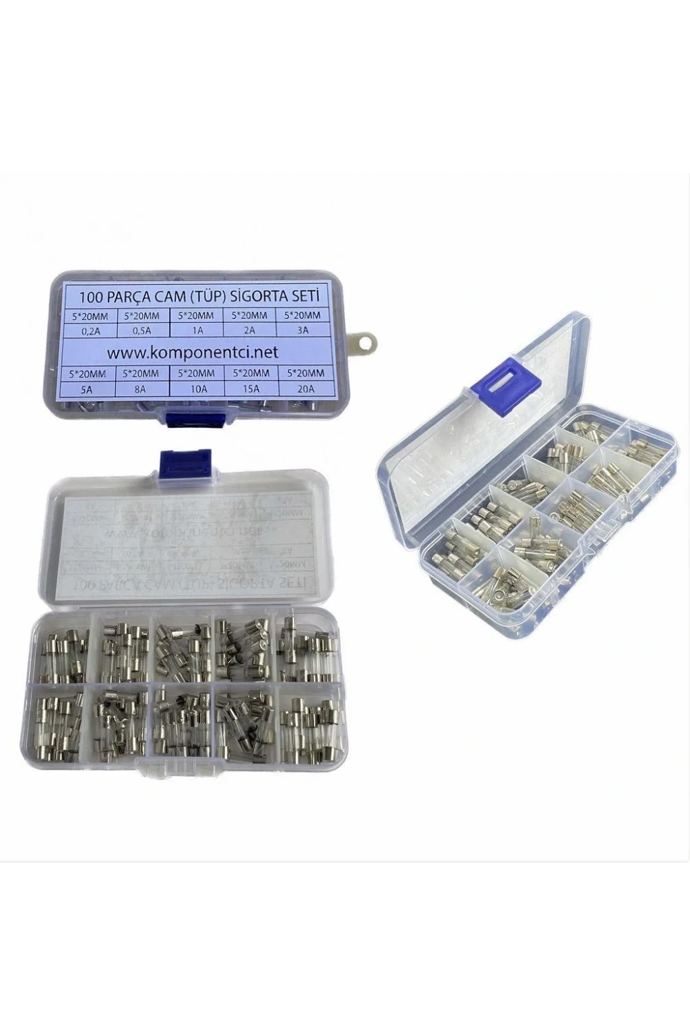 100 Parça 5x20mm Cam Sigorta Tüp Sigorta Seti Plastik Kutulu