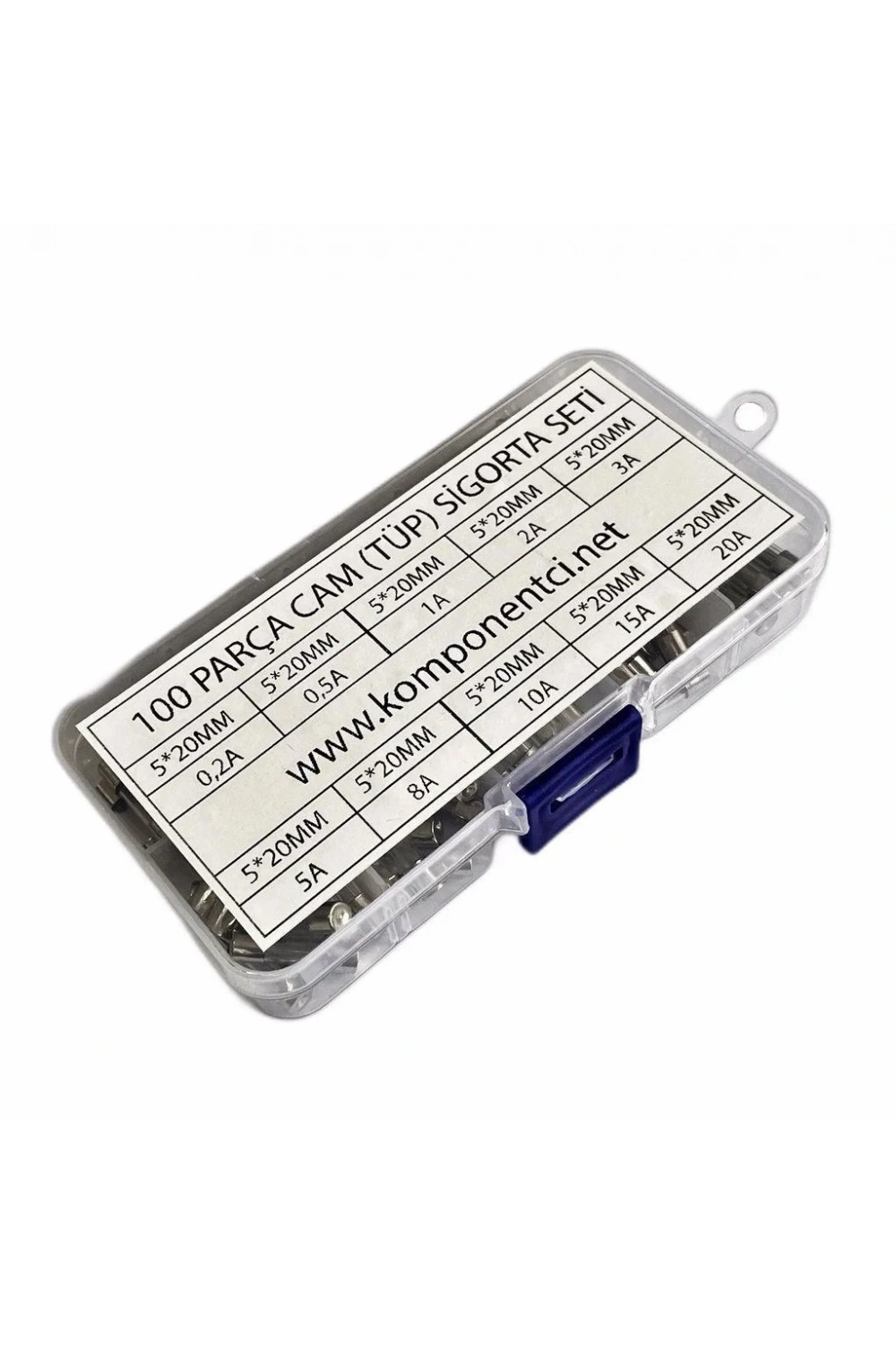 100 Parça 5x20mm Cam Sigorta Tüp Sigorta Seti Plastik Kutulu