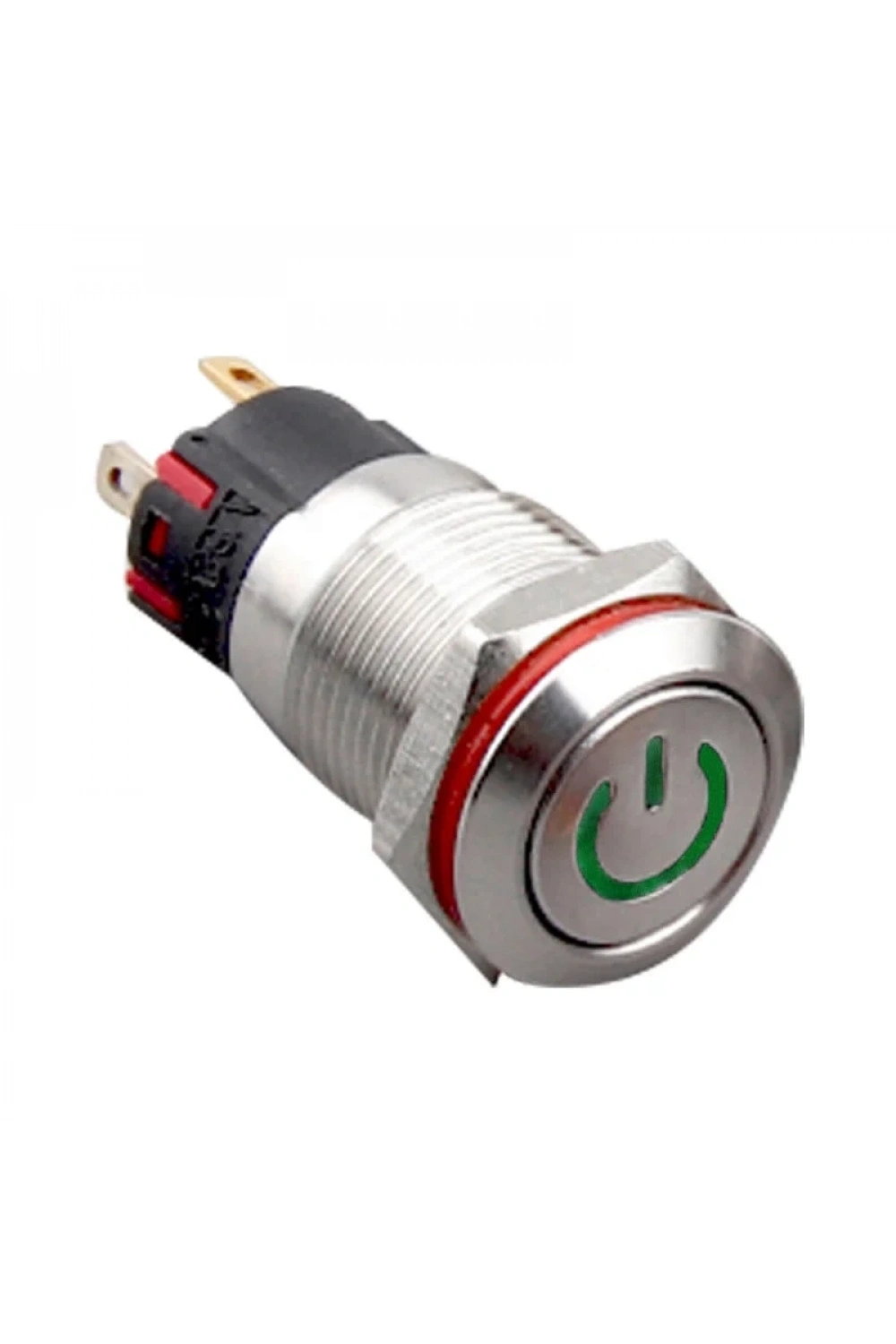 12A-P1Z-C 12mm Düz Anahtarlı Işıklı Power Metal Buton - Yeşil