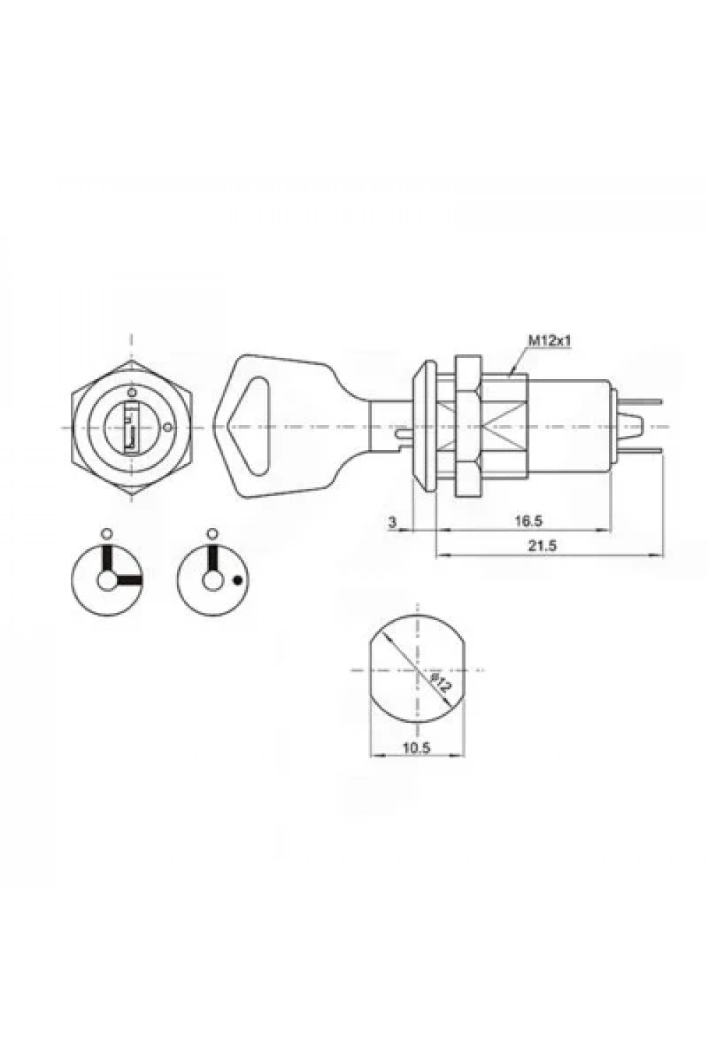 12mm Anahtarlı Metal Mandal Buton 0-1