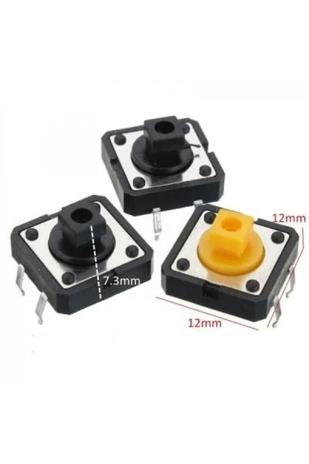 12x12x7.3mm 4 Pinli Sarı Push Buton - Tact Switch