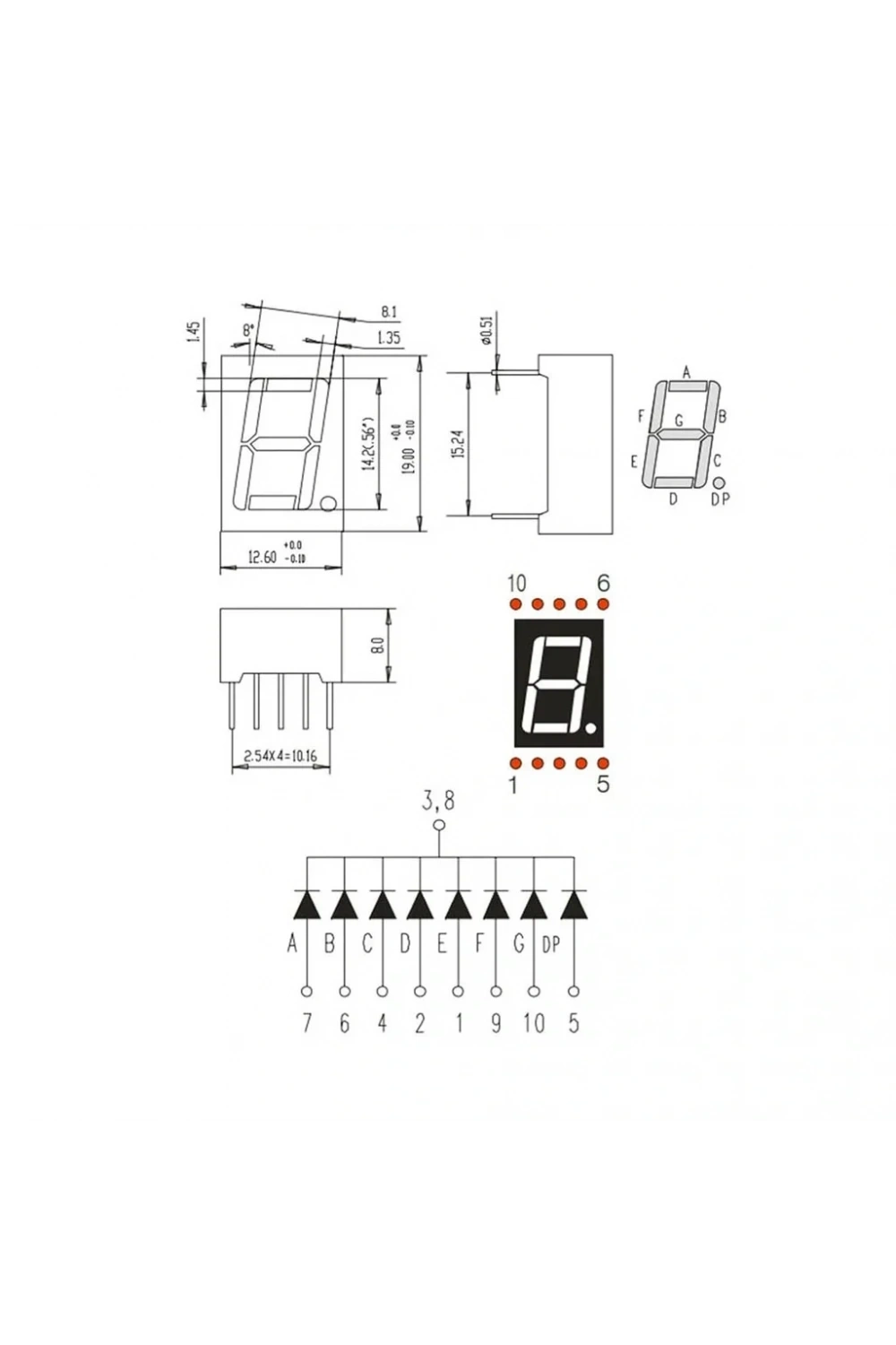 14 mm 7 Segment Display Ortak Katot 1 Digit
