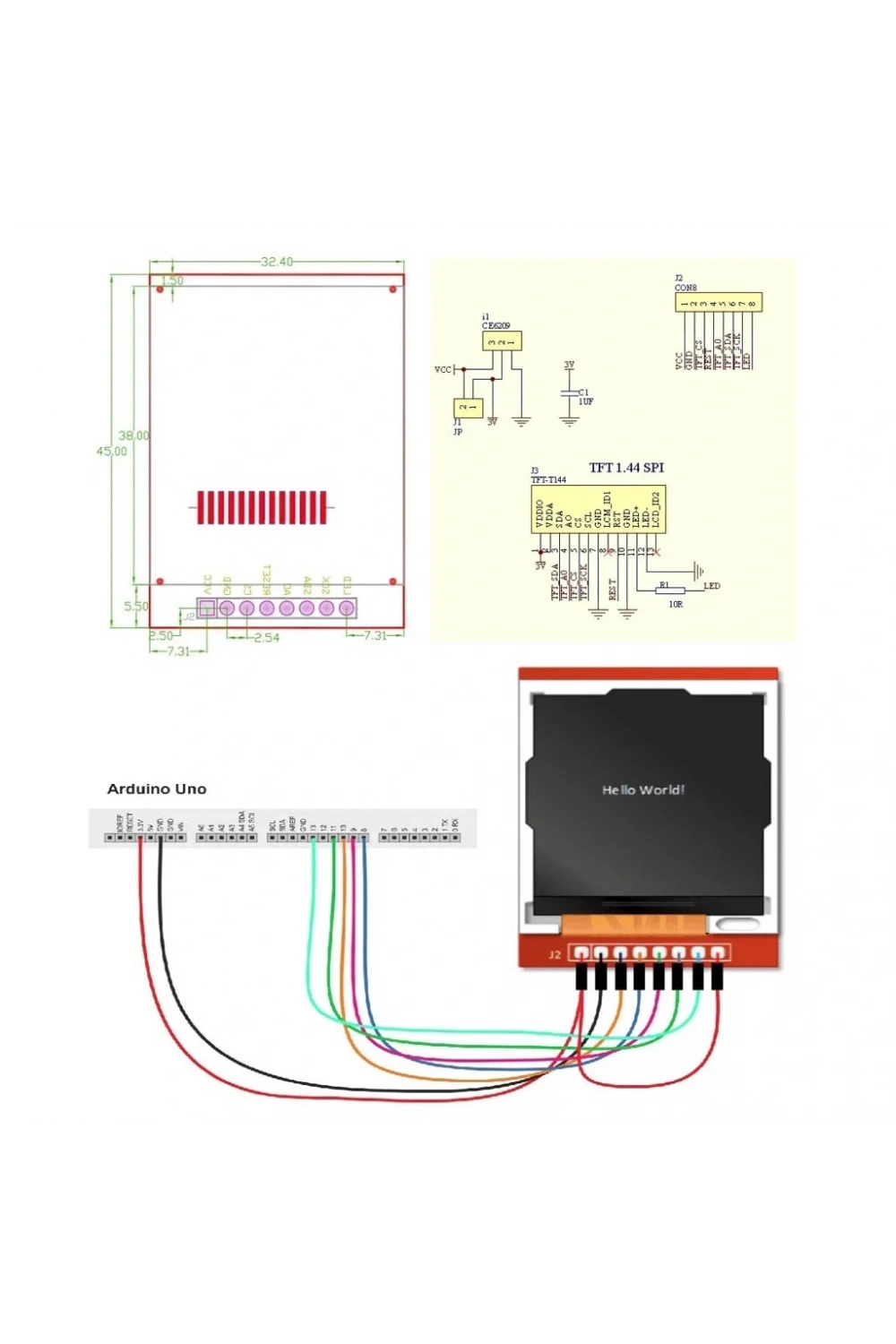 1.44 Inch Oled 128X128 SPI ST7735S Renkli TFT LCD Ekran Modülü