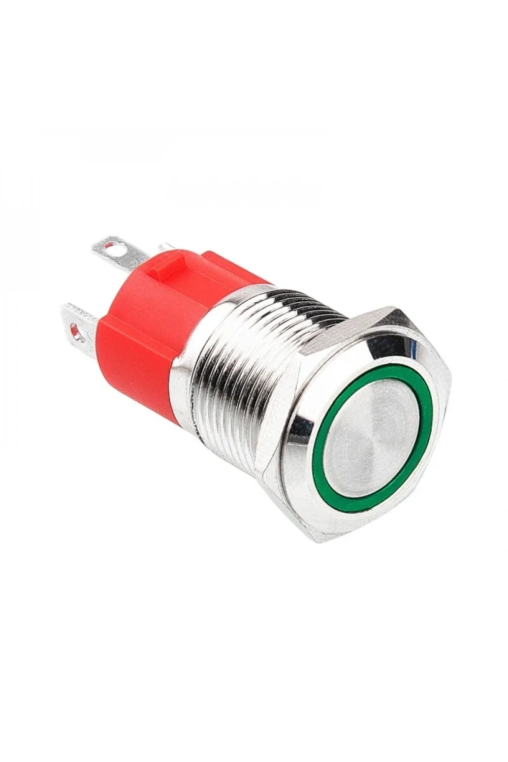 WD16D-P1-E 16mm Düz Yaylı Işıklı Metal Buton - Yeşil