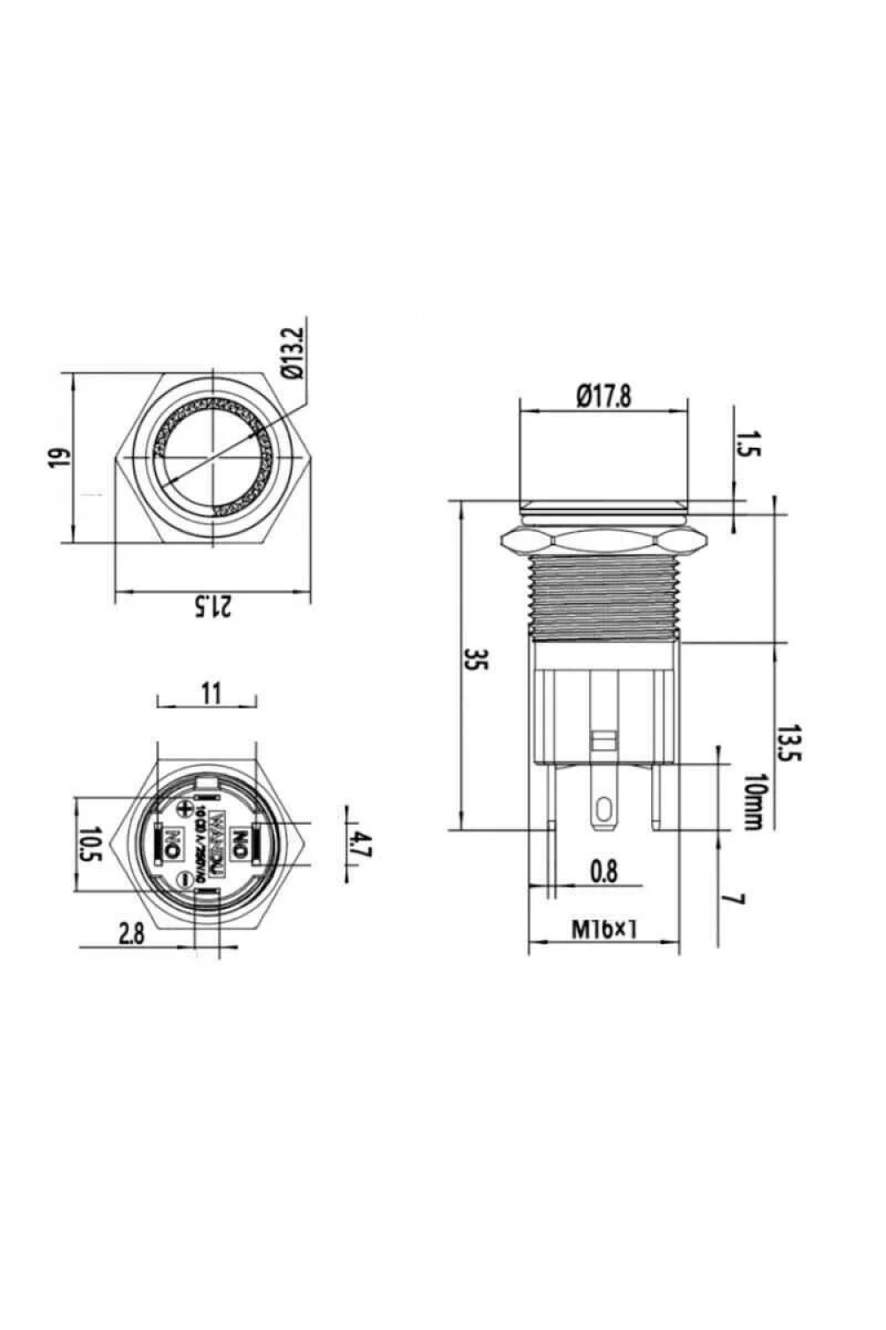 WD16D-P1-E 16mm Düz Yaylı Işıklı Metal Buton - Yeşil