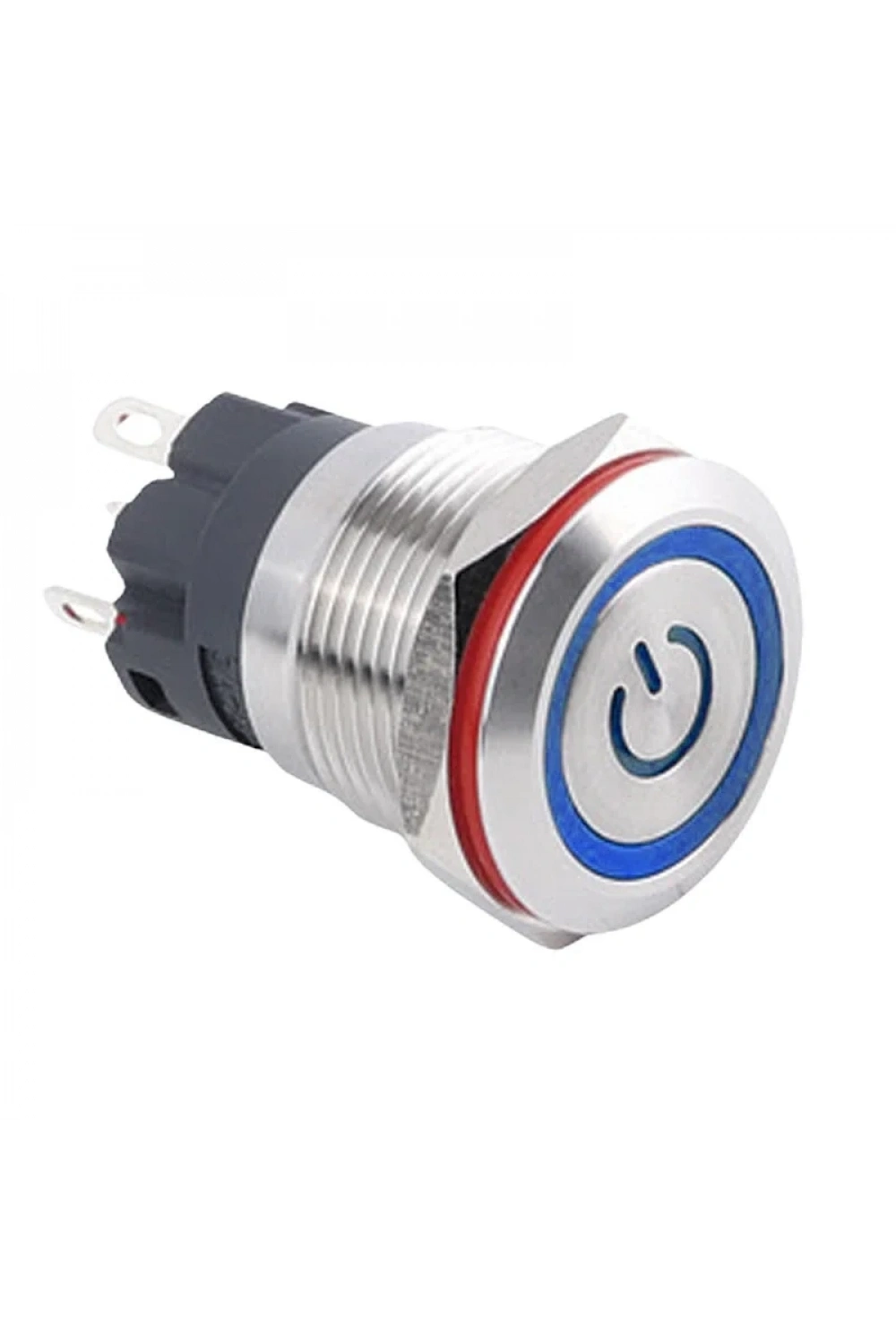 19A-P1Z-EC 19mm Düz Anahtarlı Işıklı Power Metal Buton - Mavi